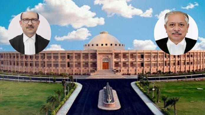 Rajasthan High Court premises; (inset-left) Supreme Court Justice Sandeep Mehta; (inset-right) Acting Rajasthan High Court Chief Justice S.P. Sharma | ecommitteesci.gov.in, serchhip.dcourts.gov.in, hcraj.nic.in