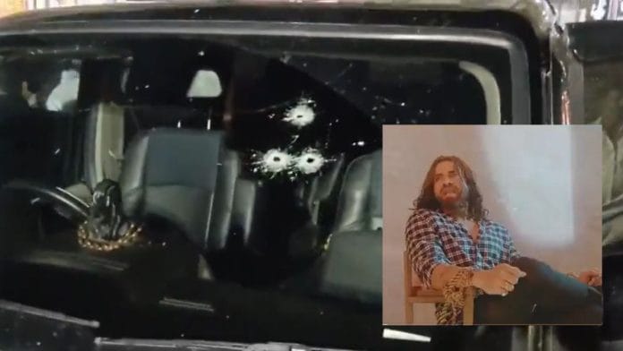 Ankit Baliyan was in his car when he was shot fatally outside his gym in Shamli Wednesday; (inset) Baliyan in a grab from his banned music video 'Bhari Court Mein Goli Maarenge' | By special arrangement