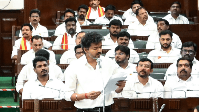 Tamil Nadu Chief Minister and TVK chief Vijay in assembly | Tamil Nadu Assembly/ANI