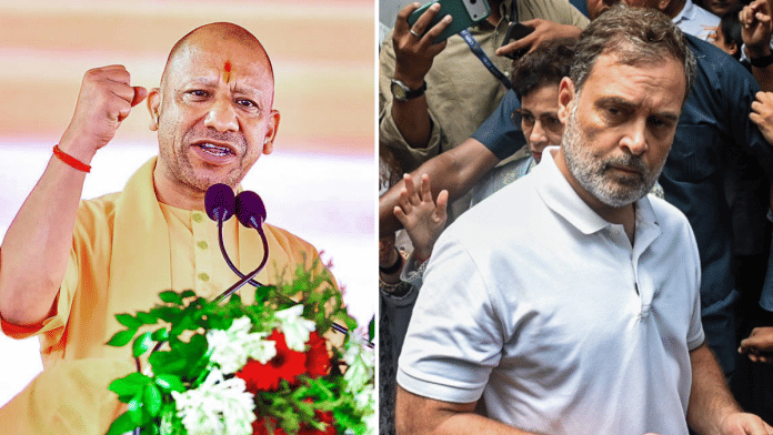 File photos of UP CM Yogi Adityanath and Lok Sabha LoP Rahul Gandhi | ANI