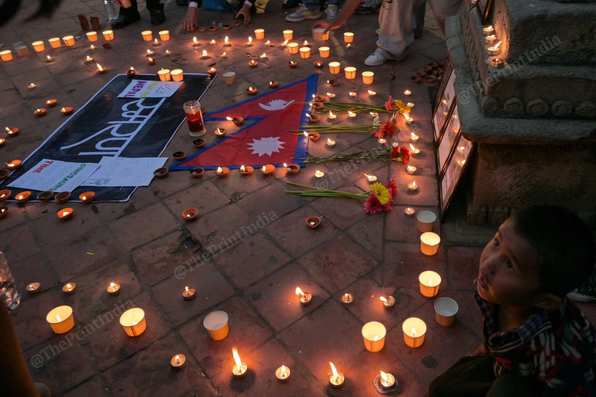 Students and young people gathered at Kathmandu’s Durbar Square to pay tribute to those who lost their lives in the devastating floods in Nepal | Suraj Singh Bisht/ThePrint