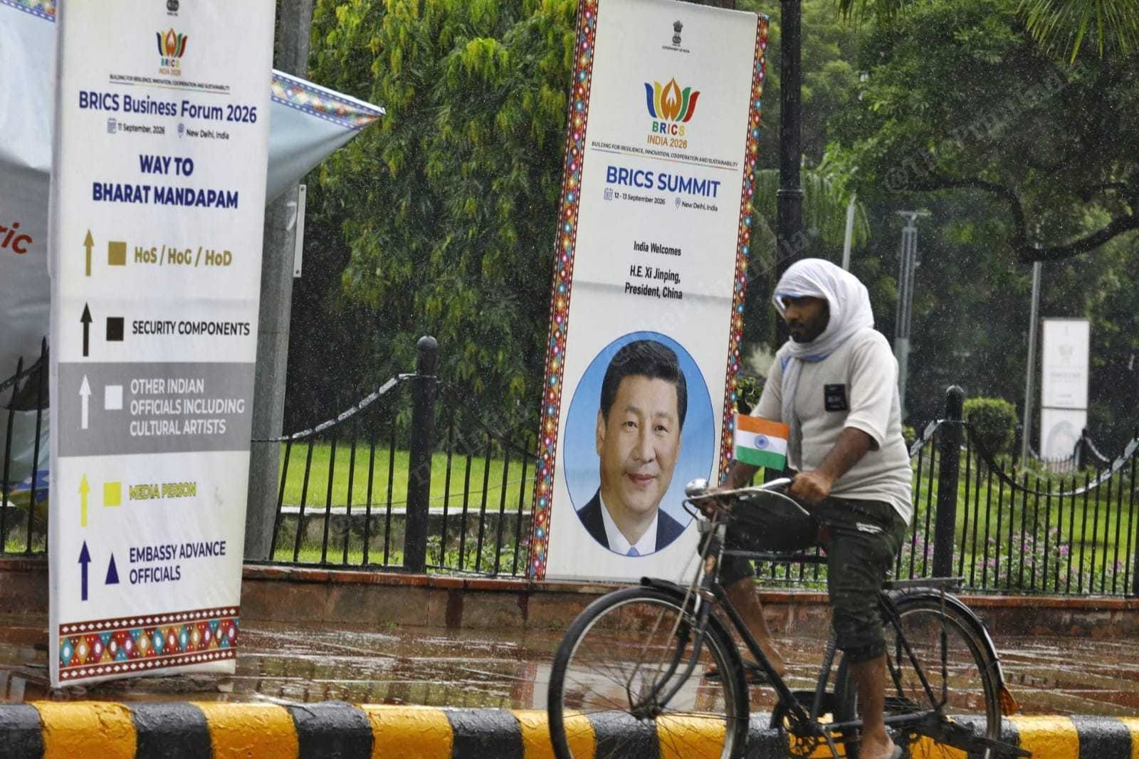 Banners of Chinese President Xi Jinping in New Delhi ahead of the BRICS Summit 2026. | Praveen Jain