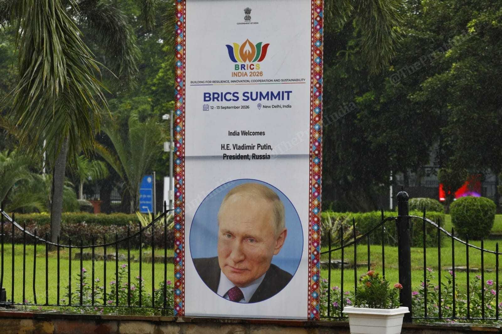 Banners of Russian President Vladimir Putin in New Delhi ahead of the BRICS Summit 2026. | Praveen Jain