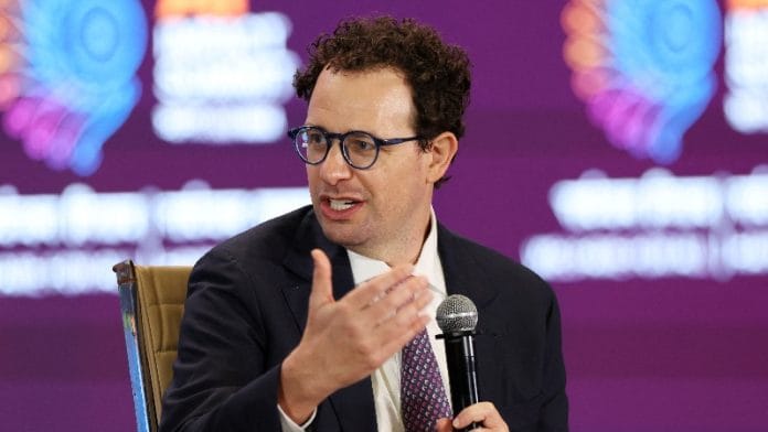 CEO of Anthropic Dario Amodei, addresses the gathering at the AI Impact Summit, in New Delhi, India, February 19, 2026. REUTERS/Bhawika Chhabra