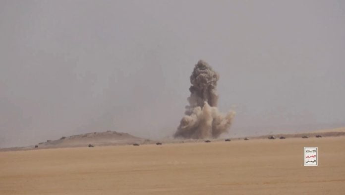 Smoke billows into the sky in a screengrab from a video said to show Houthi fighters attacking Saudi-backed forces in the location given by the source as al Jawf governorate, Yemen, in this screengrab taken from a video released by Houthi Military Media. | Reuters