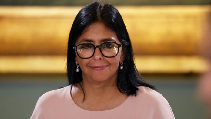 FILE PHOTO: Venezuela's acting President Delcy Rodriguez attends the signing of an agreement to re-establish relations with Paraguay, at Miraflores Palace in Caracas, Venezuela, September 19, 2026. REUTERS/Leonardo Fernandez Viloria/File Photo