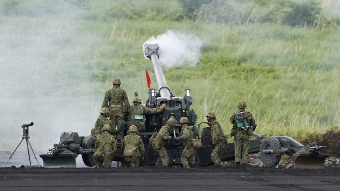 Japan Ground Self-Defense Force personnel during a live fire exercise.
