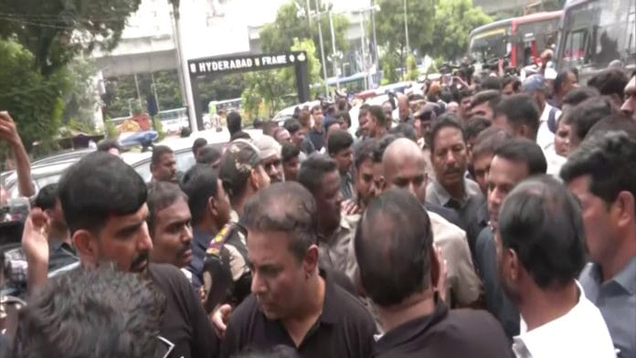 BRS leaders KTR, Harish Rao detained at Telangana Assembly gate during black T-shirt protest against Congress | Photo ANI