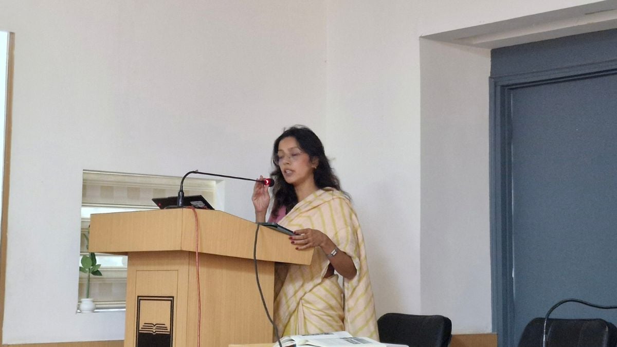 Anab Naiyer, a postdoctoral fellow at Ashoka University, spoke about Jamia's oldest surviving publication, a small magazine called Payam-e-Talim | Photo: Maryam Hassan | ThePrint