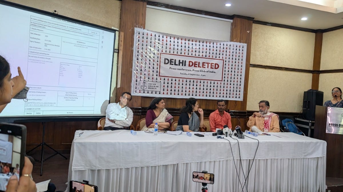 Kamal Lal talking at the ‘Voter Adhikar Manch’ press conference in New Delhi on 8 September, 2026 | Apoorva Mandhani/ThePrint