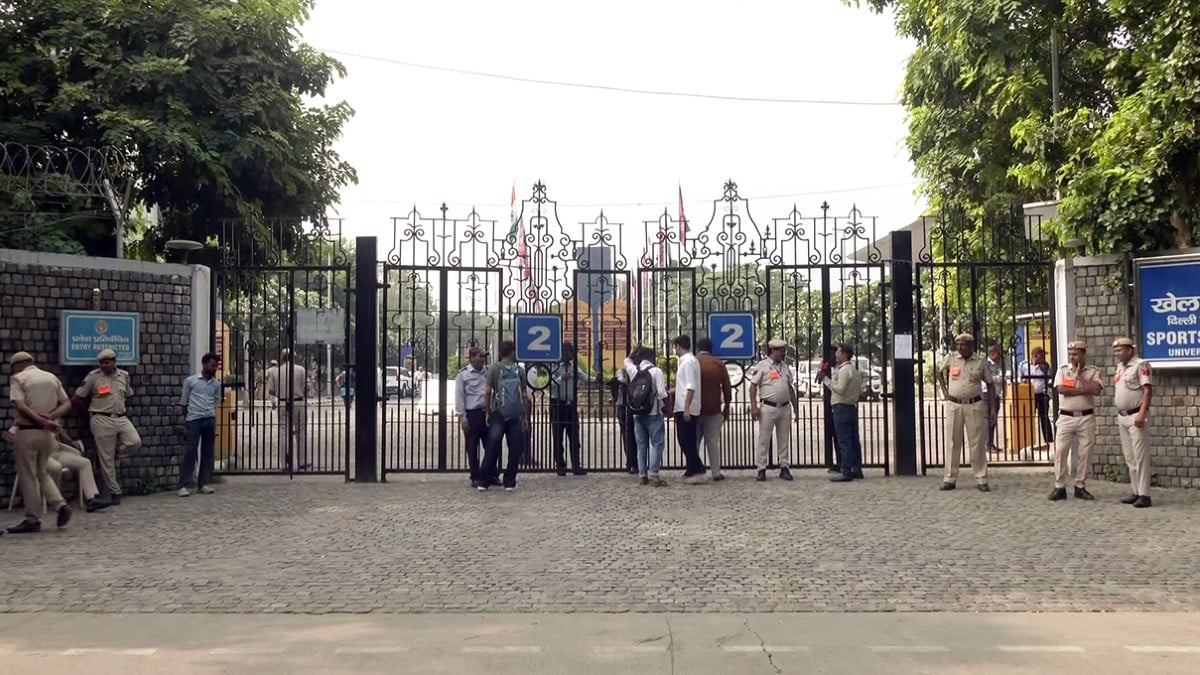 Security personnel outside Delhi University as counting of votes for the DUSU elections continues, in New Delhi on 19 September, 2026 | ANI