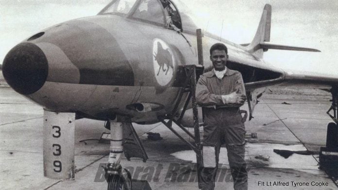 Alfred Tyrone Cooke with a 14 Sqn Hunter | Source: Bharat Rakshak