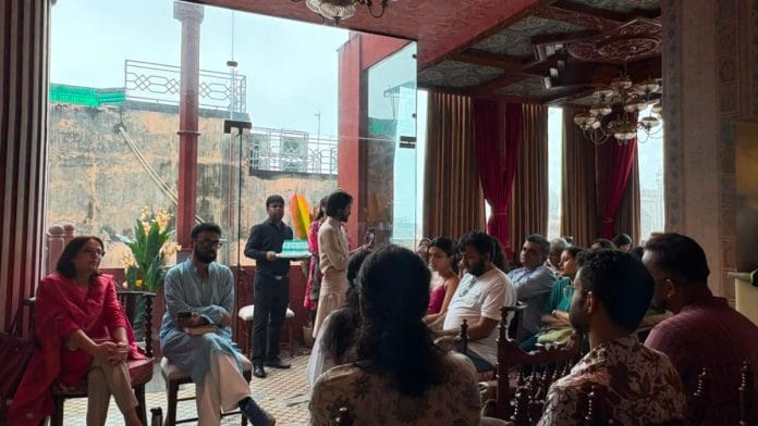 The first Urdu Bazar Baithak at Mushk Rooftop Café in Daryaganj was a packed event. Sakshi Mehra | ThePrint