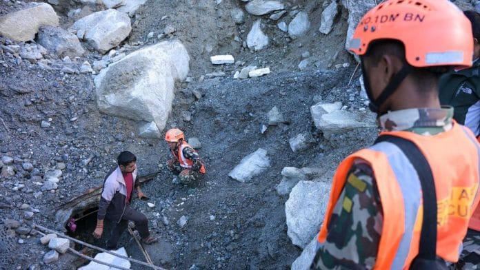 Bharat Raj Bisht at the Upper Trishuli 3-A Hydropower Tunnel, looking for his brother who worked as a supervisor inside | Suraj Singh Bisht, ThePrint