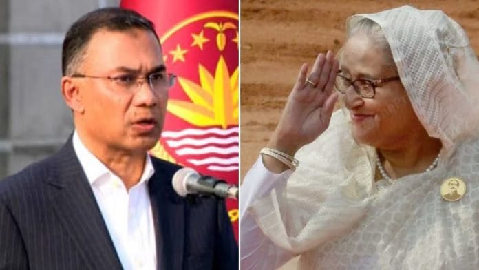 File photo of Bangladesh Prime Minister Tarique Rahman and former Bangladesh PM Sheikh Hasina | Source: PTI | Praveen Jain, ThePrint