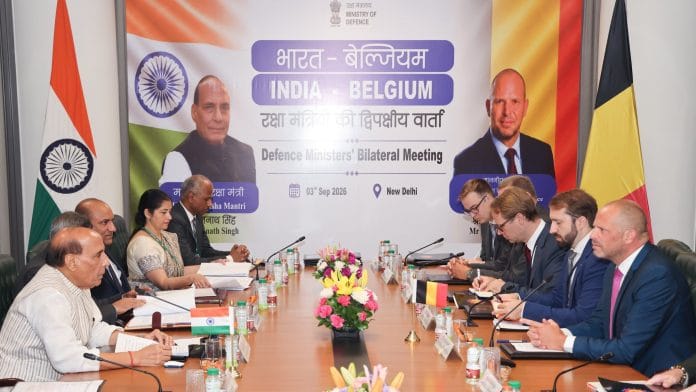 Defence Minister Rajnath Singh meets Belgian Defence and Trade Minister Theo Francken in New Delhi, where the two sides reviewed defence ties and industrial cooperation | @rajnathsingh / X