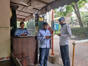 Security guards at Stellar Kings Court Society, Sector 50, Noida, manage more than 1,000 deliveries every day/ Almina Khatoon