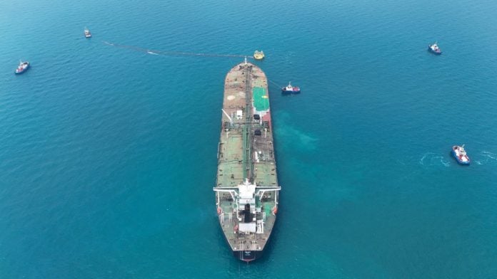 File photo of drone view of oil tanker HELGA berthed at one of Iraq's southern offshore oil terminals near Basra, as it prepares to load crude oil, on 24 April, 2026 | Mohammed Aty/Reuters