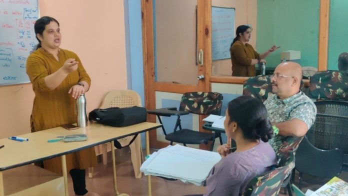 Shwetha Bhat takes a Kannada class with her batch of four students. Vitasta Kaul | ThePrint