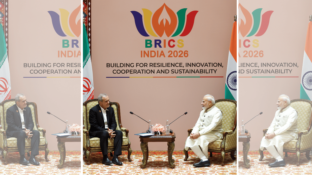 Prime Minister Narendra Modi and Iranian President Masoud Pezeshkian hold a bilateral meeting on the sidelines of the BRICS Summit 2026, in New Delhi on Friday | DPR PMO/ANI