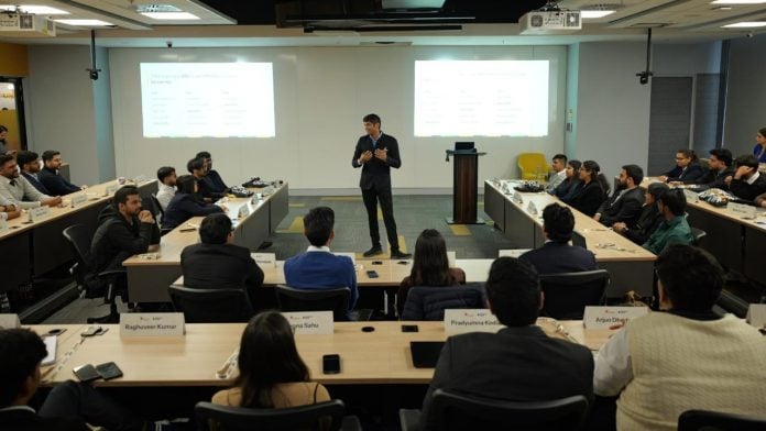 Pratham Mittal, founder of PGP Bharat, with PGP Bharat students during the orientation in Gurugram | Photo by special arrangement