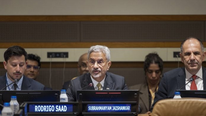 In this image posted on Sept. 25, 2026, External Affairs Minister S Jaishankar co-chairs an event on 'AI in the Context of International Peace & Security, with an Emphasis on Maritime Security' along with Greeces Foreign Minister George Gerapetritis and others, in New York. (@DrSJaishankar/X via PTI Photo)