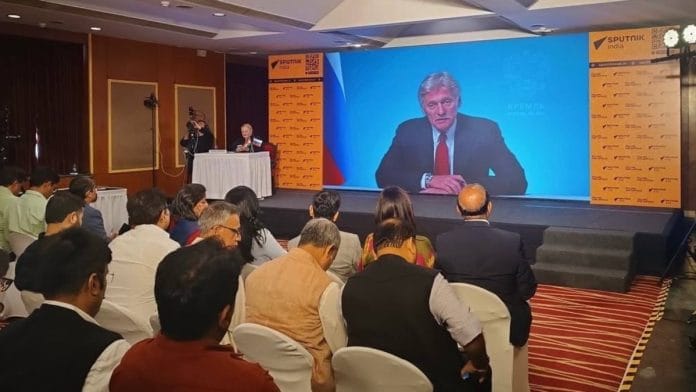 Dmitry Peskov, press secretary to the President of Russia, virtually addressing press conference on 8 September, 2026 | X @RusEmbIndia