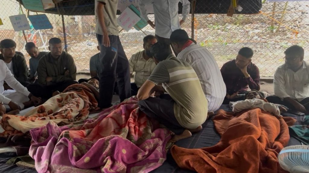 Student protestors on hunger strike sleeping on floors in mattresses they got from their hostel rooms. Kasturi Walimbe | ThePrint
