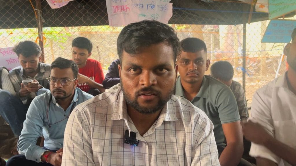 Saurabh Bhande from Adivasi taluka Akoli, studying for UPSC in Pune for 5 years, on Day 15 of the student protest. Kasturi Walimbe | ThePrint