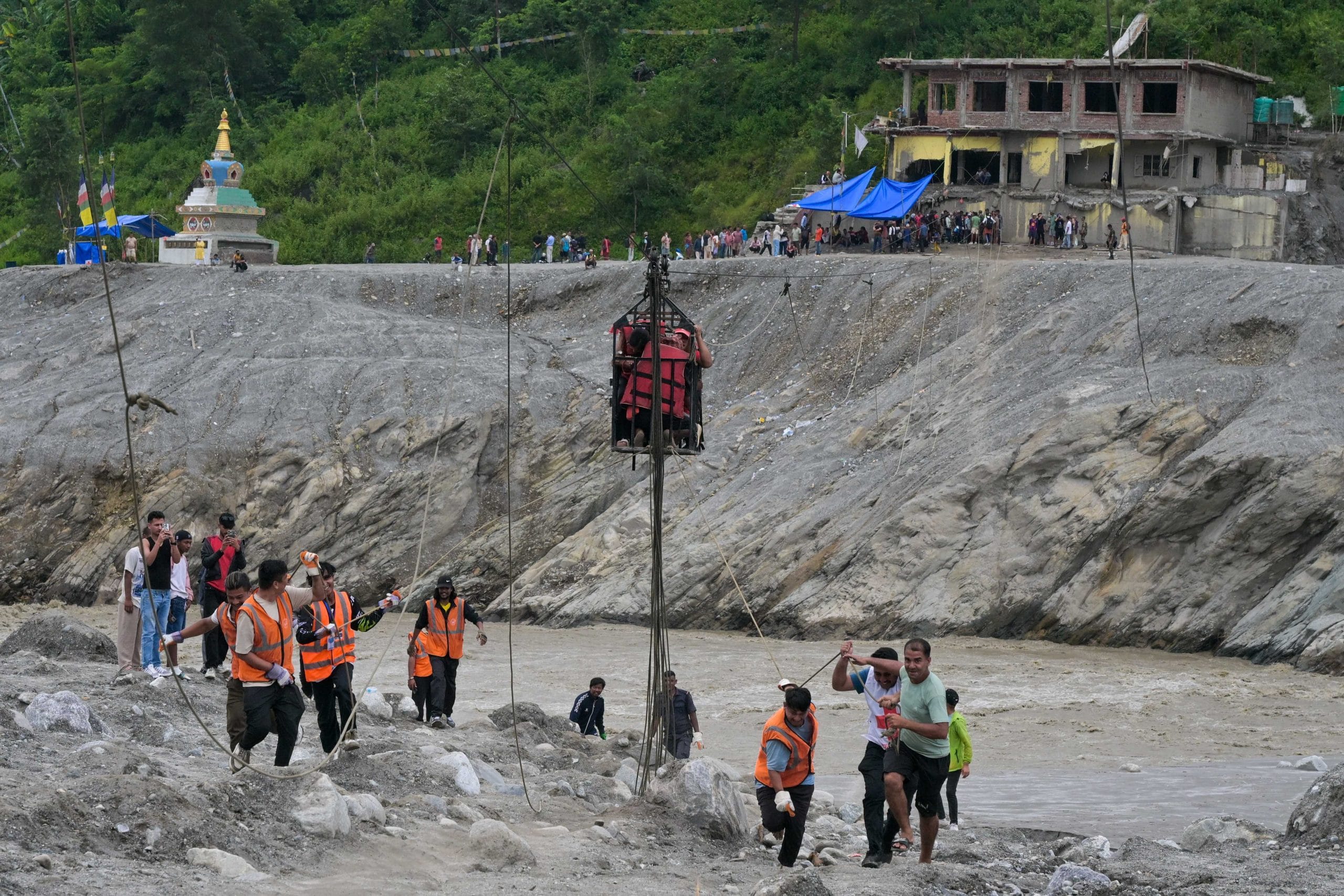 At the Trishuli zipline, the Armed Police officers are helped by volunteers from the Nepal Red Cross | Suraj Singh Bisht | ThePrint