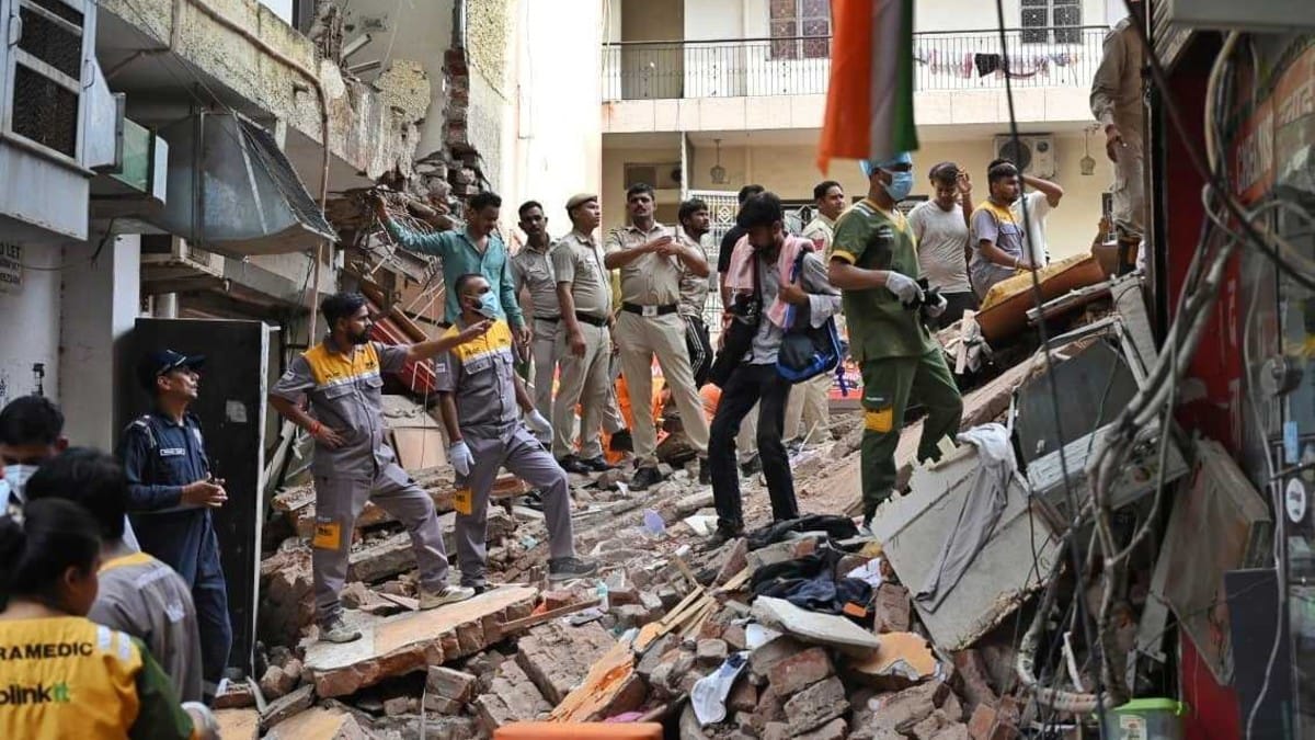 Site of the building collapse in Satya Niketan, New Delhi, on 6 September, 2026 | ThePrint