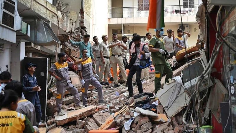 Site of the building collapse in Satya Niketan, New Delhi, on 6 September, 2026 | ThePrint
