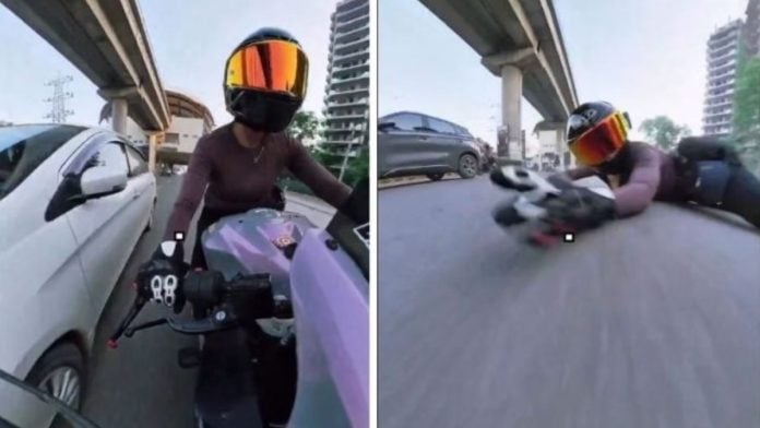 Shivani Chauhan posted a video of her crashing with a white Maruti Suzuki Ciaz in Gurugram | Instagram