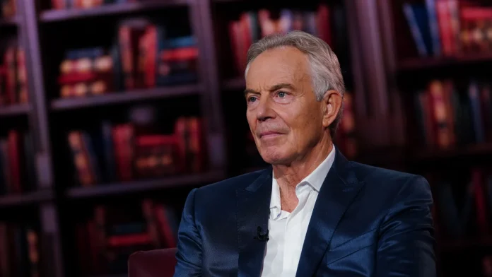 Former UK Prime Minister Tony Blair at a media interaction