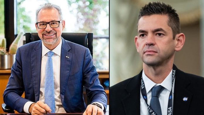 European Space Agency Director General Josef Aschbacher and NASA Administrator Jared Isaacman, whose decisions are shaping the future of US-Europe cooperation in space. | Wikipedia/Bloomberg