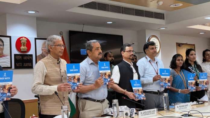 Niti Aayog Vice Chairman Ashok Lahiri launching trade watch quarterly Q1 2026-27. | Udit Bubna