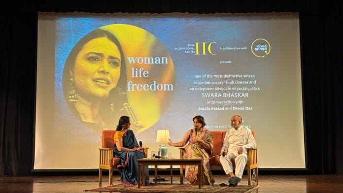 Swara Bhaskar at Delhi event Women | Life | Freedom | Credit: Vitasta Kaul, ThePrint
