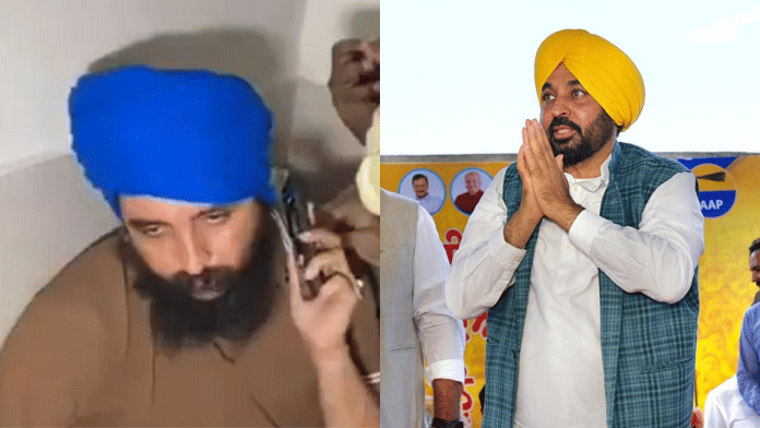 Mohanjeet Singh of Sheron village in Sangrur on the phone. (Right) Punjab CM Bhagwant Mann. | ANI