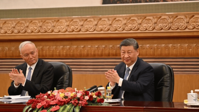 Cai Qi is widely seen as China's second-most powerful leader and right-hand man of Chinese President Xi Jinping (right) | X/@xie_wanjun