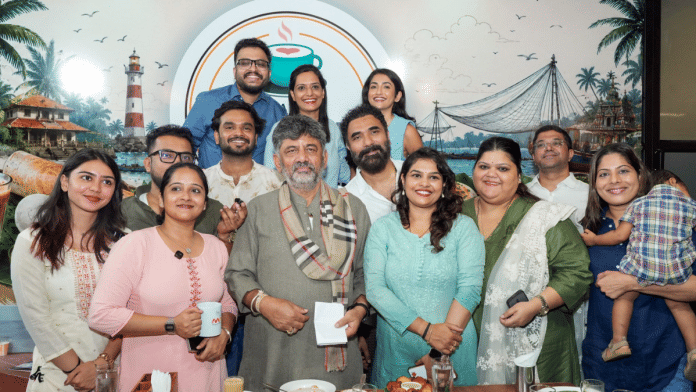 Karnataka CM DK Shivakumar meets young creators from the coastal region, where Tulu is predominantly spoken, in Mangaluru on Friday. | X@DKShivakumar