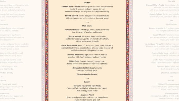 A grab of the menu at the BRICS gala dinner Saturday | X