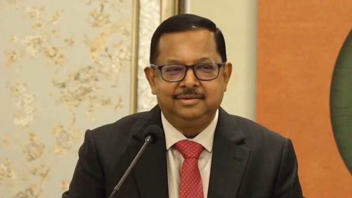 Justice Ujjal Bhuyan speaking at the launch of retired IPS officer Yashovardhan Azad’s book Policing the Republic. | Screengrab of PTI video