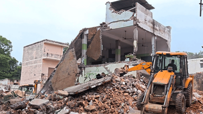 A mosque, located inside the district magistrate's office complex being demolished, in Saharanpur on Saturday | PTI