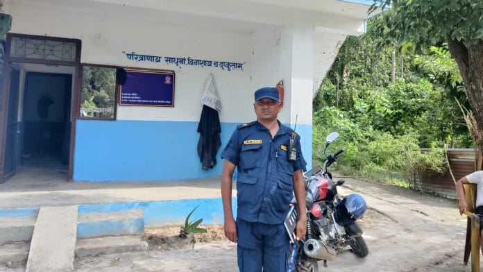 Police officer AK Baitha at the Devighat police station, a week after floods devastated the town in Nepal’s Rasuwa district | Photo: Akanksha Mishra | ThePrint