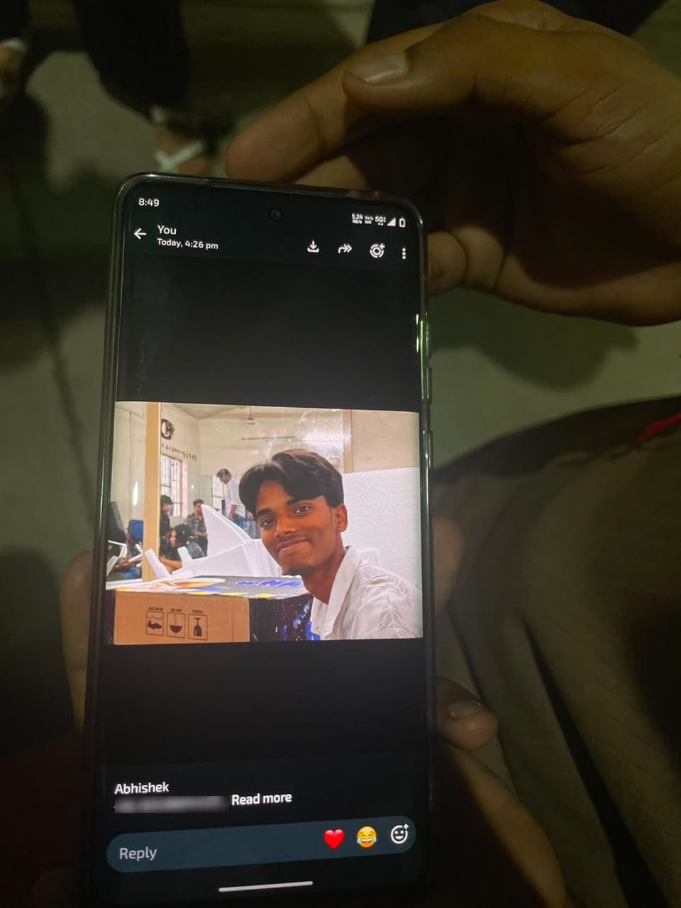 Krish showing a picture of friend Abhishekh on his phone outside AIIMS Trauma Centre on 6 September, 2026 | Alisha Dutta/ThePrint