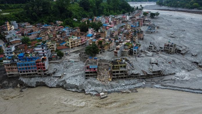 An Ariel view shows devastation in the flood hit Trishuli bazar, Nepal | Photo: Suraj Singh Bisht | ThePrint