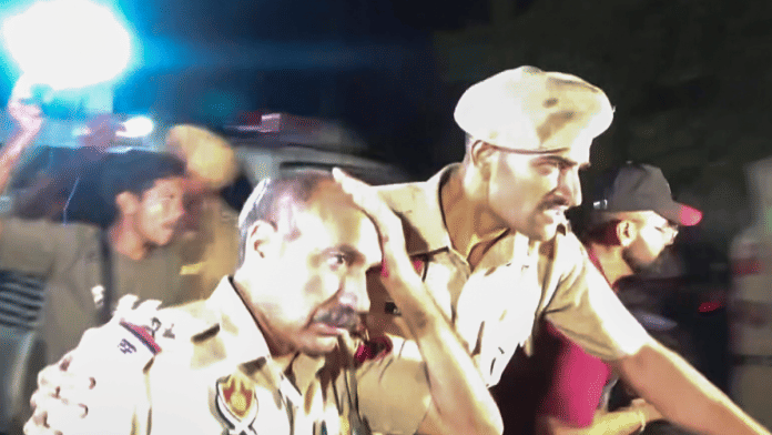 A policeman injured during a protest by students at the Lovely Professional University (LPU) campus, in Phagwara, Punjab | PTI