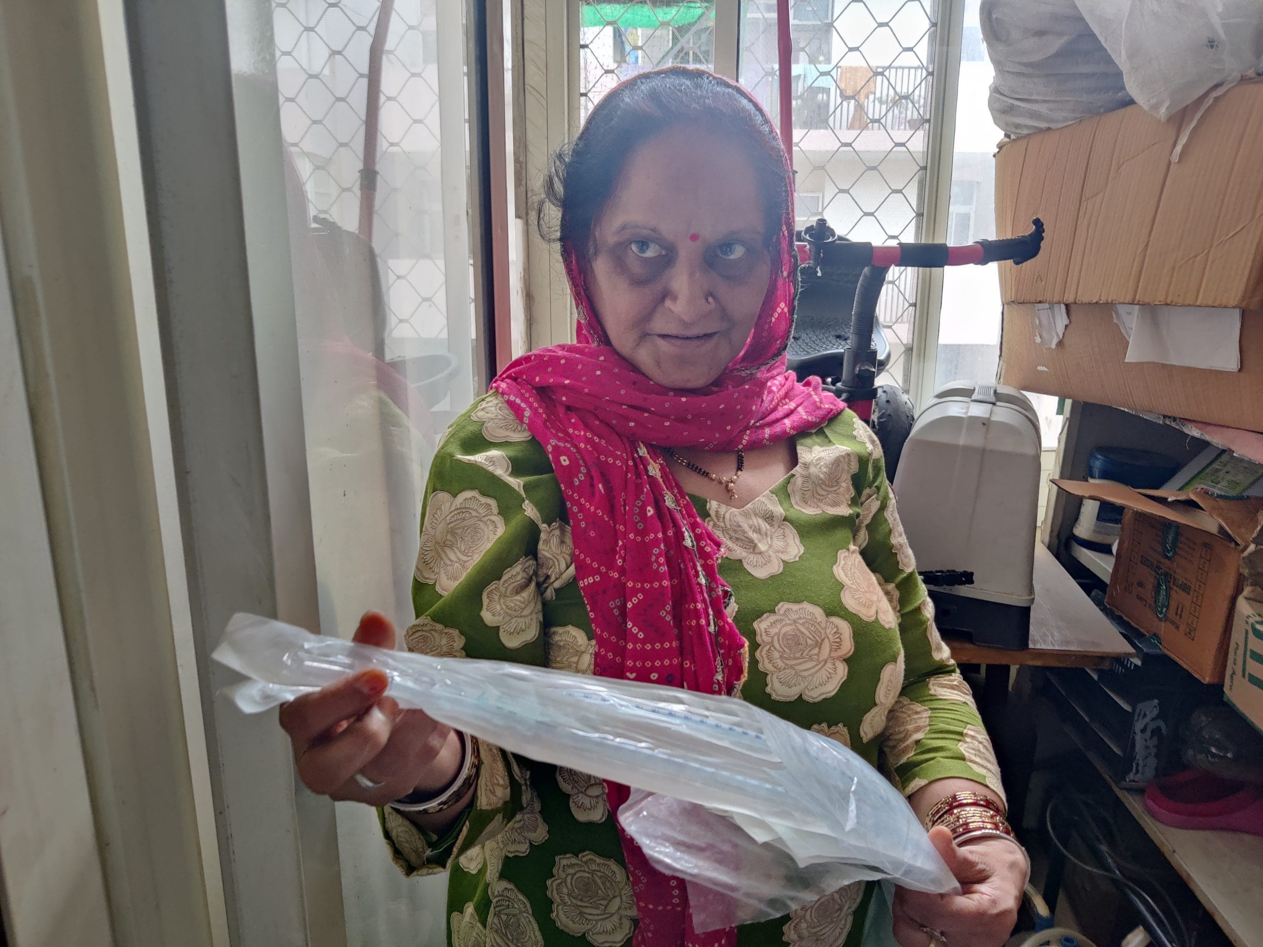 Tubes, suction equipment and other medical supplies once used for Harish’s daily care are now packed away in boxes in the family’s home | Vitasta Kaul, ThePrint