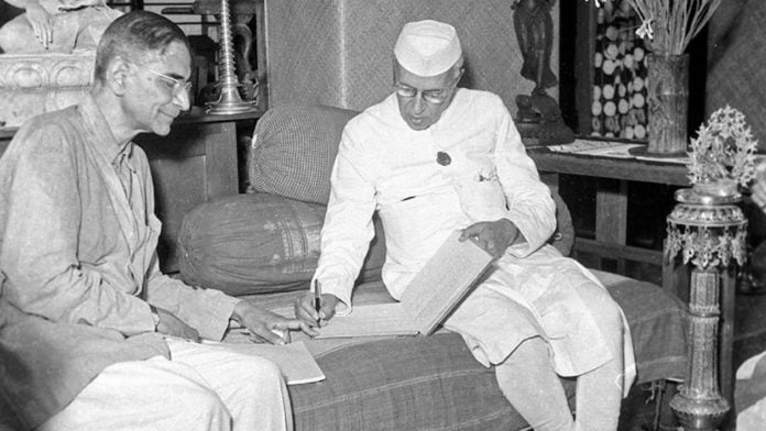 Jawaharlal Nehru with P C Mahalanobis on 15 December 1953 | Source: www.isid.ac.in