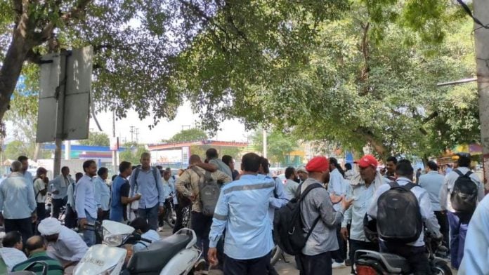 Dozens of drivers gathered at DTC's Wazirpur depot in New Delhi to ask for better wages | Himanshi Aggarwal, ThePrint